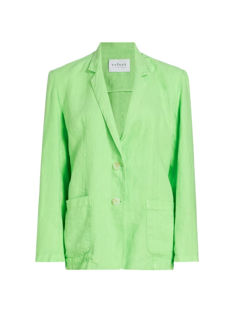 Velvet By Graham & Spencer Cassie Linen Two-Button Blazer Pixy Green Size Xs New